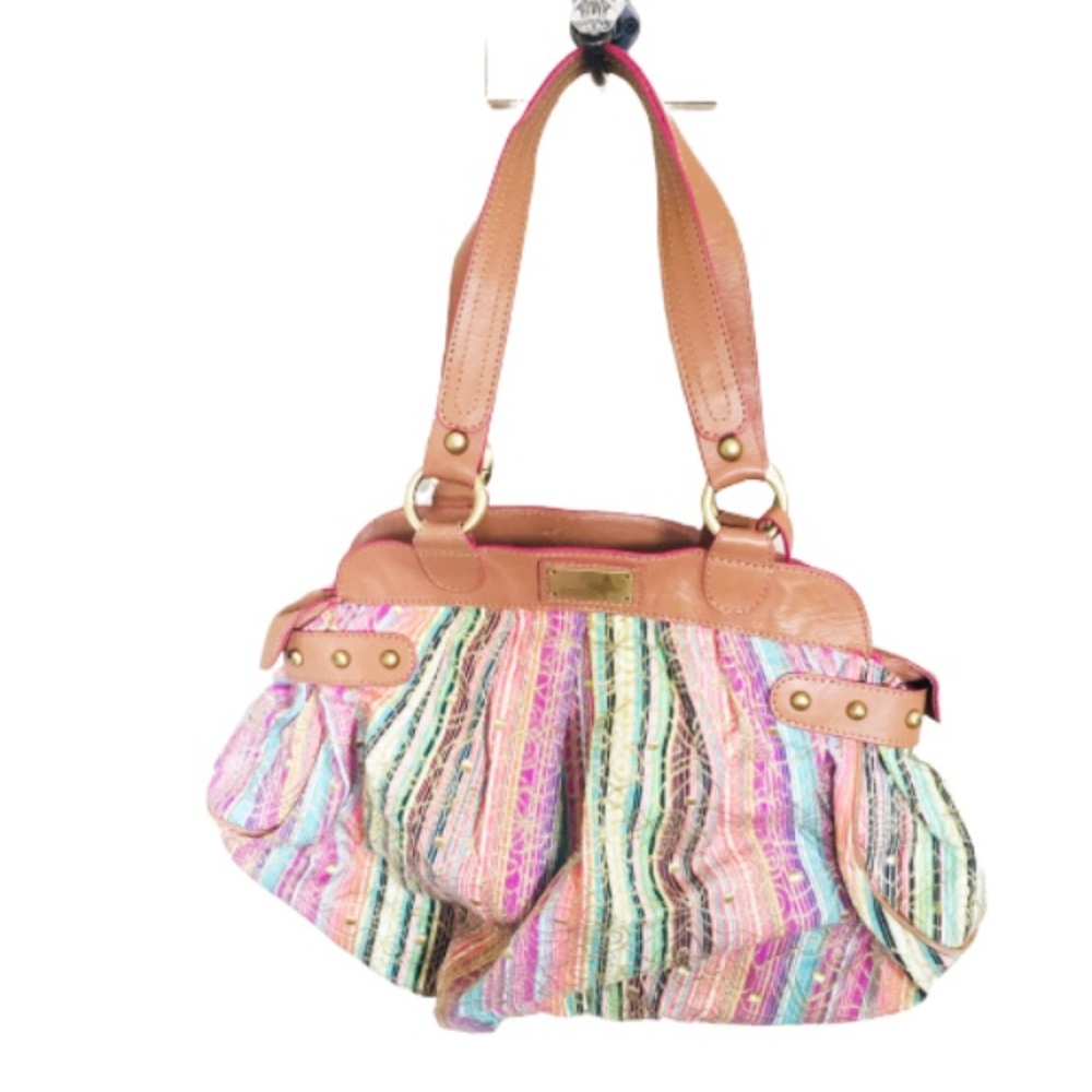 MATTHEW WILLIAMSON Pastel
Stripe Butterfly Slouch Bag With Zipper Pink/Yellow OS